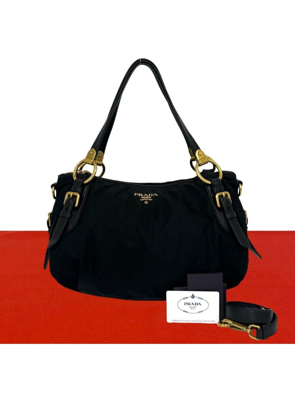 Prada Includes Card Logo Nylon Leather 2-Way Shoulder Bag Mini Tote Black